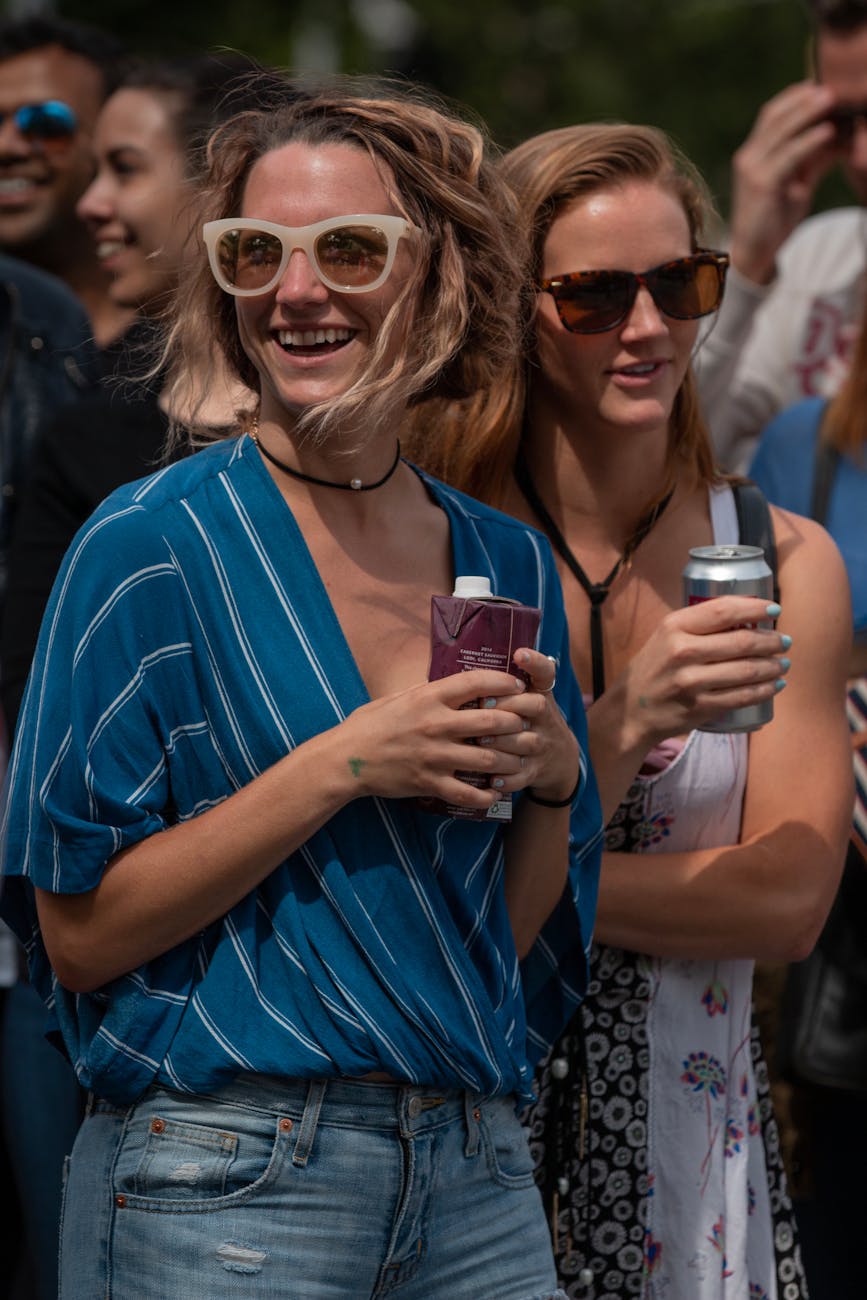 A vibrant group of adults enjoying a festival in NYC, capturing urban life.